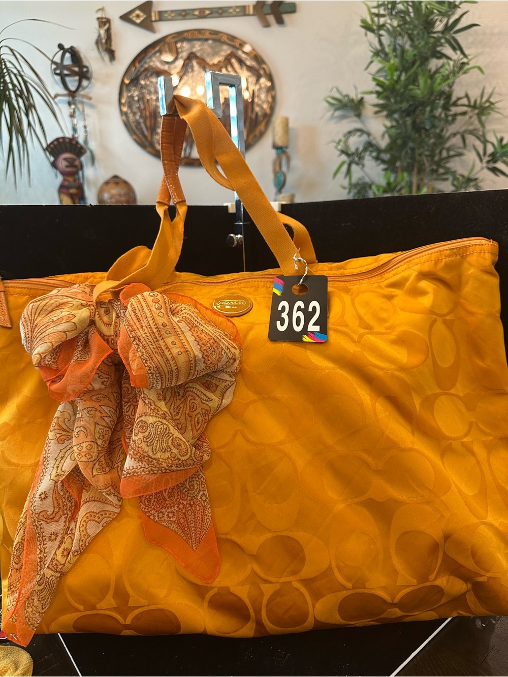 Coach #363 Getaway large packable Yellow Signature Tote with Matching Pouch - Picture 5 of 9